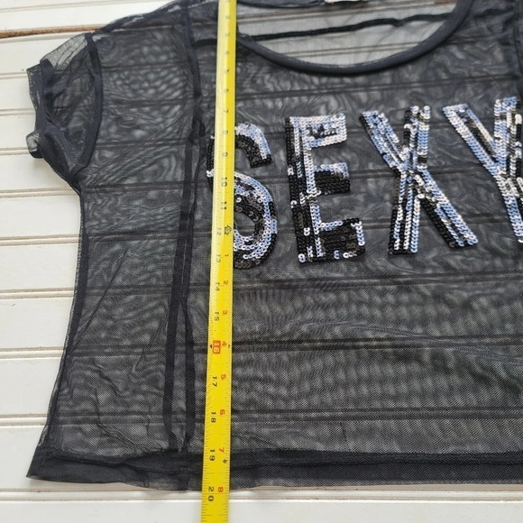 SANS SOUCI Sexy SEQUIN Black Net PARTY COCKTAIL WOMEN'S Sheer Cropped Top Sz S - Picture 6 of 12